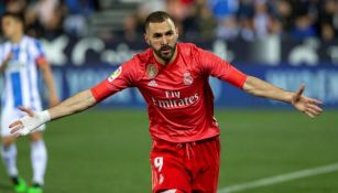 Benzema, en festejo de gol con el Real Madrid