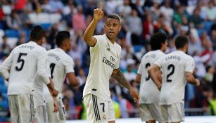 Mariano festeja gol en el Santiago Bernabéu