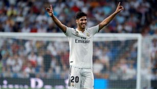 Asensio celebra una victoria del Real Madrid 