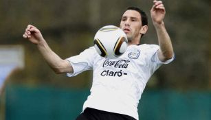 Maxi Rodríguez, durante un entrenamiento con Argentina