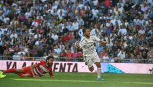 Eden Hazard celebrando su primera anotación como jugador del Real Madrid 