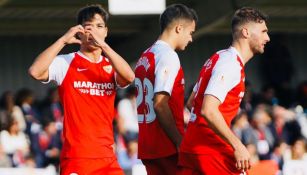 Óliver Torres celebra el último gol del Sevilla contra Escobedo