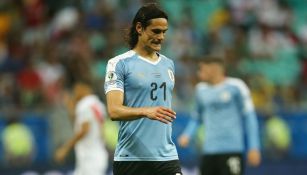 Edinson Cavani durante un partido de Uruguay