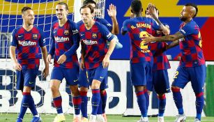 Jugadores del Barcelona, tras marcar al Leganés