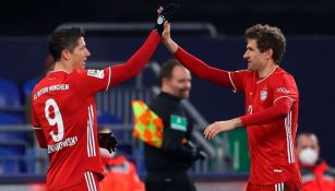 Robert Lewandowski y Thomas Müller festejando en un partido del Bayern
