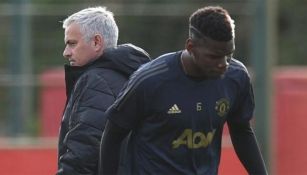 Paul Pogba  y José Mourinho en un entrenamiento