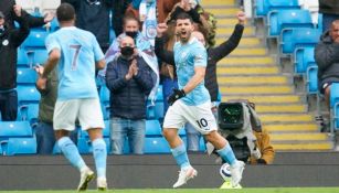Sergio Agüero festejando un gol a favor del Manchester City