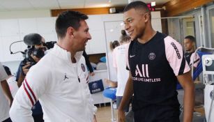 Mbappé y Messi previo a un entrenamiento con el PSG