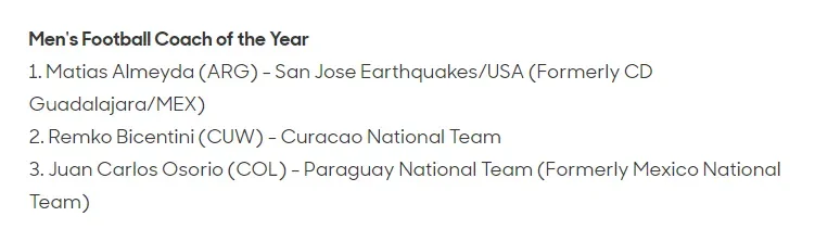 concacaf.com Lista de los tres mejores coach del año
