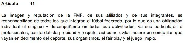 ASCENSO MX Artículo 11 del código de ética