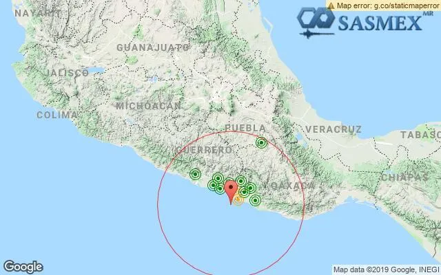 TWITTER @SASMEX Punto donde se registró el sismo de 5.7