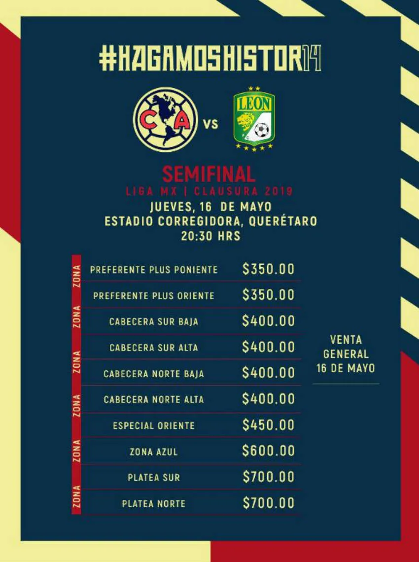 TWITTER @CLUBAMERICA Precios para boletos entre América y León en el Estadio Corregidorra