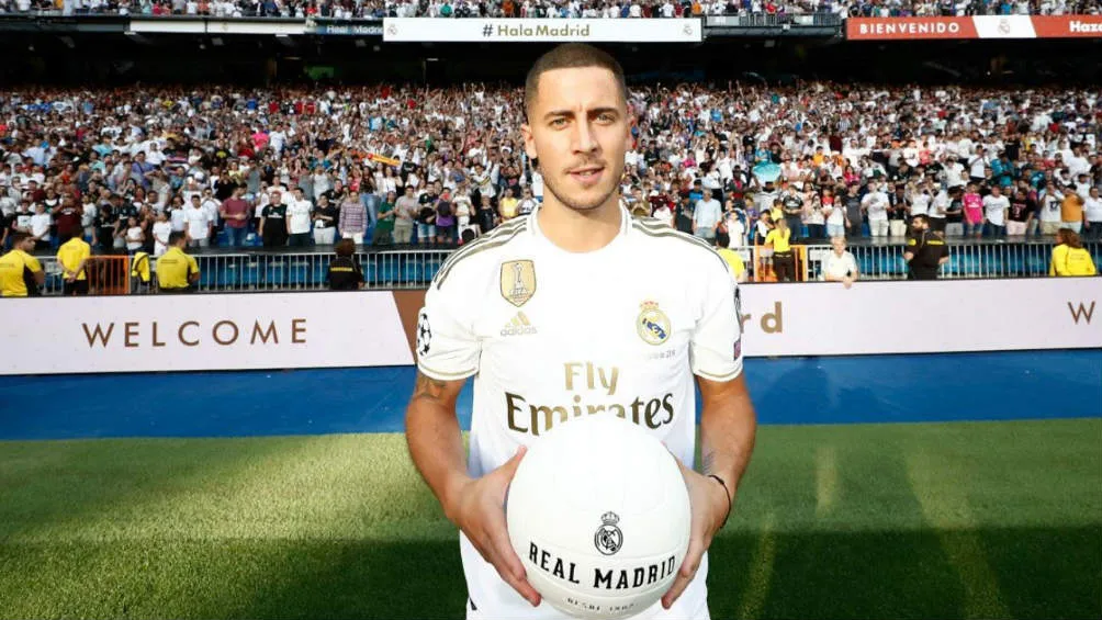 TWITTER @realmadrid Eden Hazard, durante su presentación con el Real Madrid