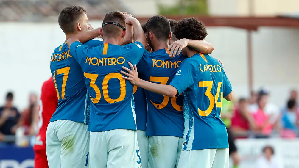 TWITTER @ATLETI Jugadores del Atlético de Madrid celebran uno de los goles ante Numancia