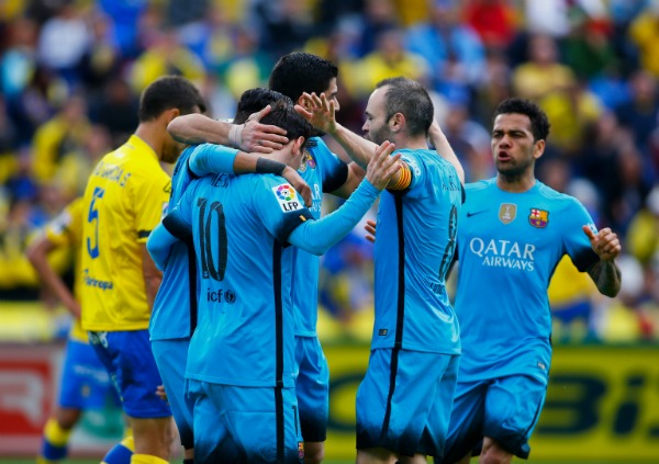 Jugadores del Barcelona celebran uno de los goles 