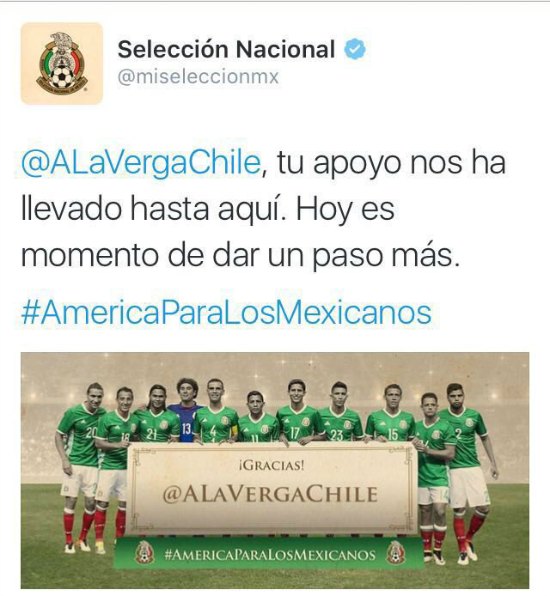 Así se mostró un tuit en la cuenta de la Selección Mexicana
