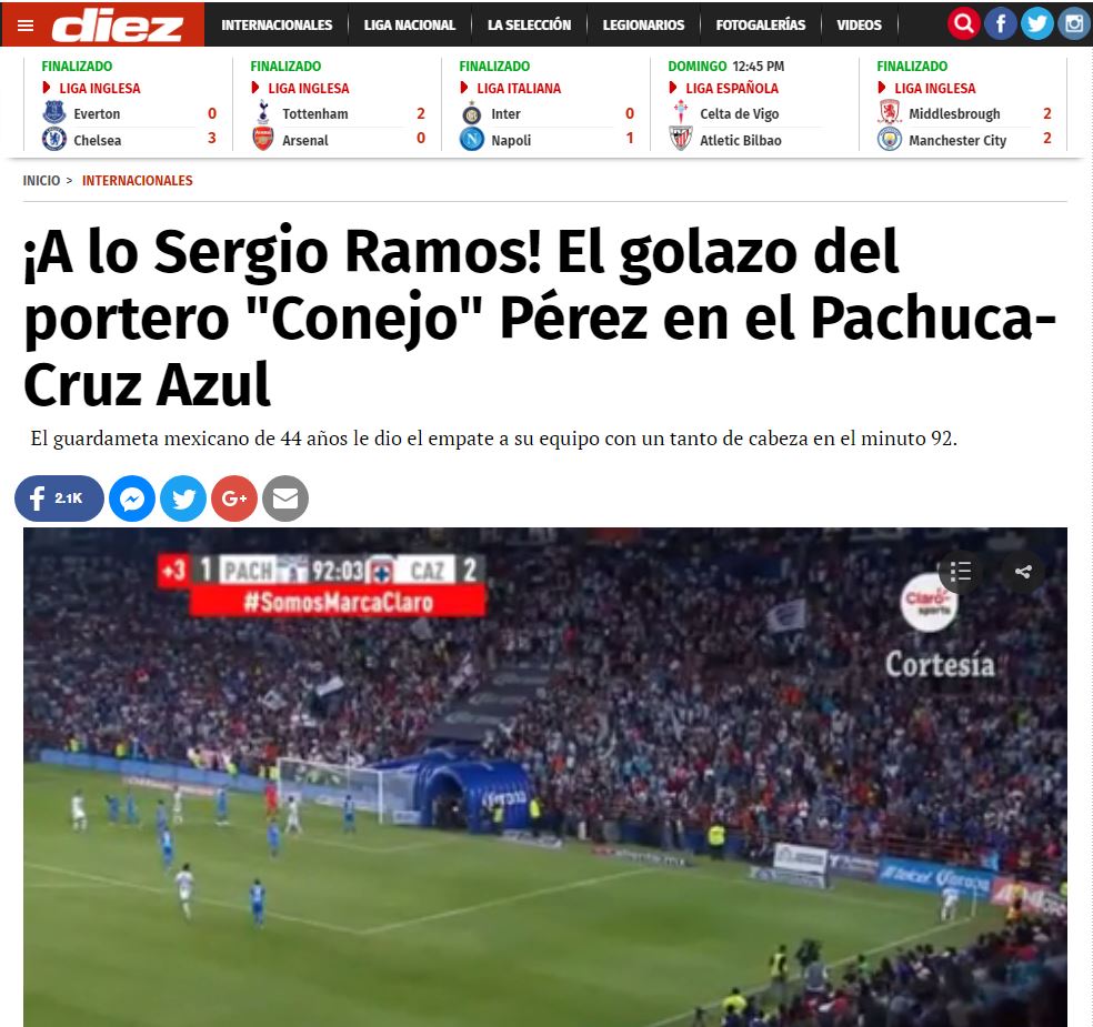 ¡A lo Sergio Ramos! El golazo del portero 'Conejo' Pérez en el Pachuca-Cruz Azul