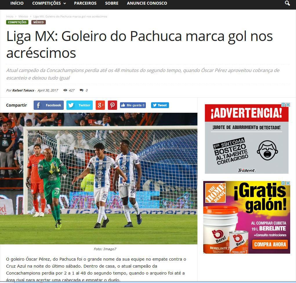 Portero del Pachuca marca gol en el complemento