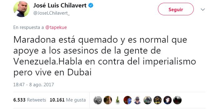 Así criticó Chilavert a Maradona en redes sociales 