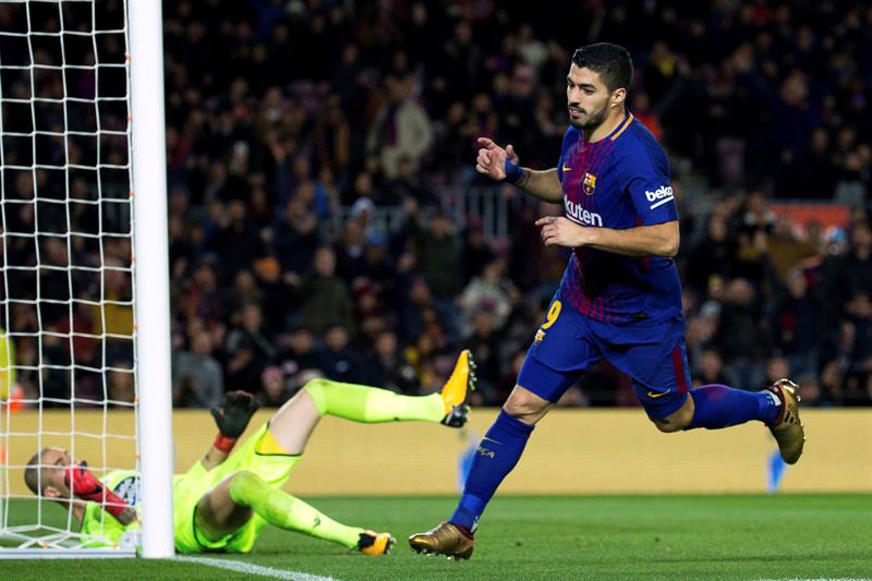 Suárez celebra uno de sus gol frente al Deportivo