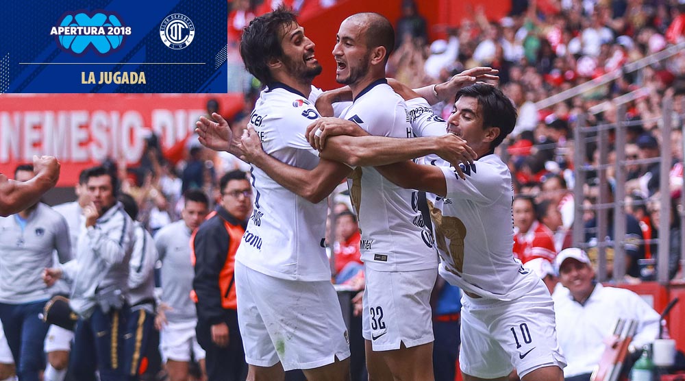 Pumas festeja gol de Carlos González frente al Toluca