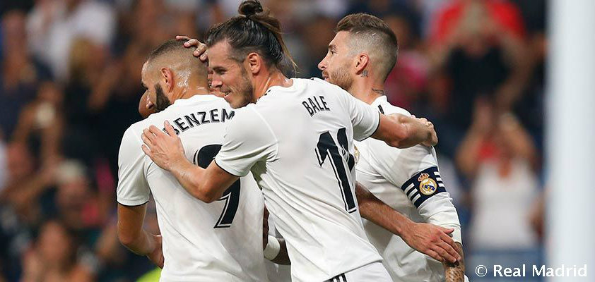 Benzema, Bale y Ramos celebran una anotación merengue