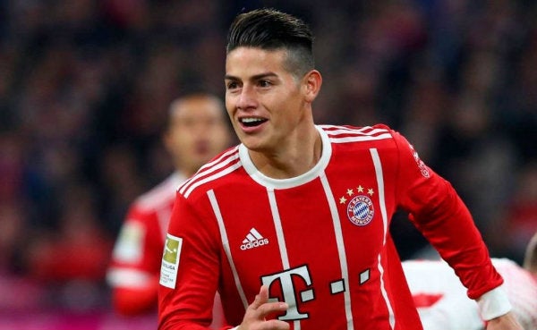 James Rodríguez celebra una anotación con el Bayern