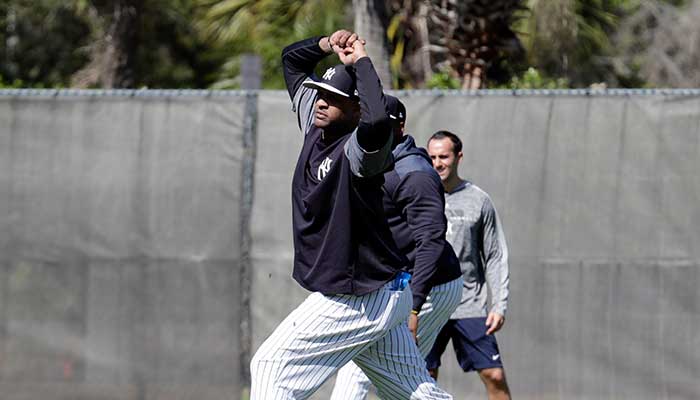 Sabathia en calentamiento con los Yanquis 