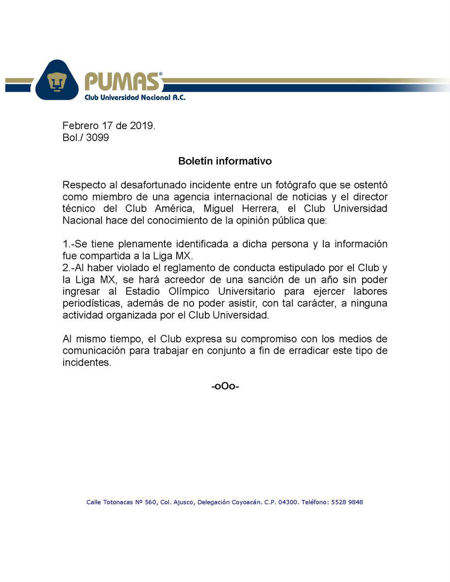 El boletín informativo de Pumas