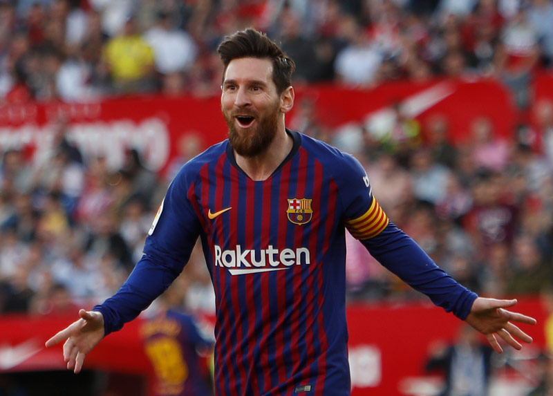 Messi celebra una anotación en la Liga de España