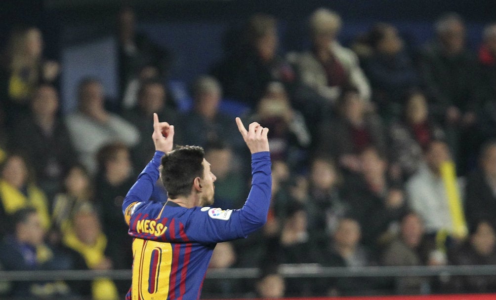 Messi festeja un gol ante el Villarreal