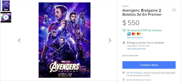 Boletos de 'Avengers Endgame' se ofrecen en reventa hasta