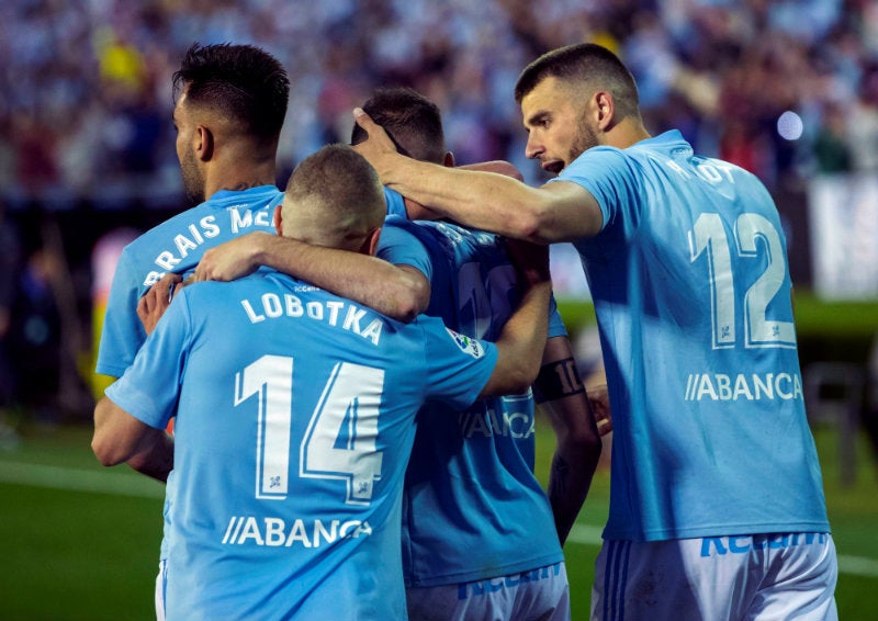 Jugadores del Celta de Vigo festejan un gol