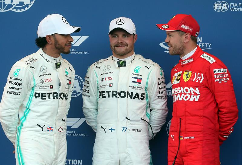 Hamilton, Bottas y Vettel, después de la clasificación del GP de Azerbaiyán