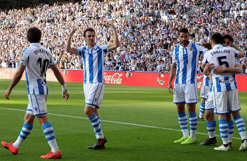 Ander Barrenetxea festeja su gol contra Real Madrid