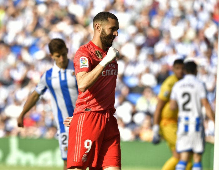 Benzema festeja gol en Anoeta