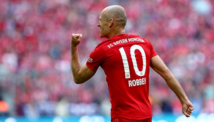 Robben festejando un gol con el Bayern Munich 