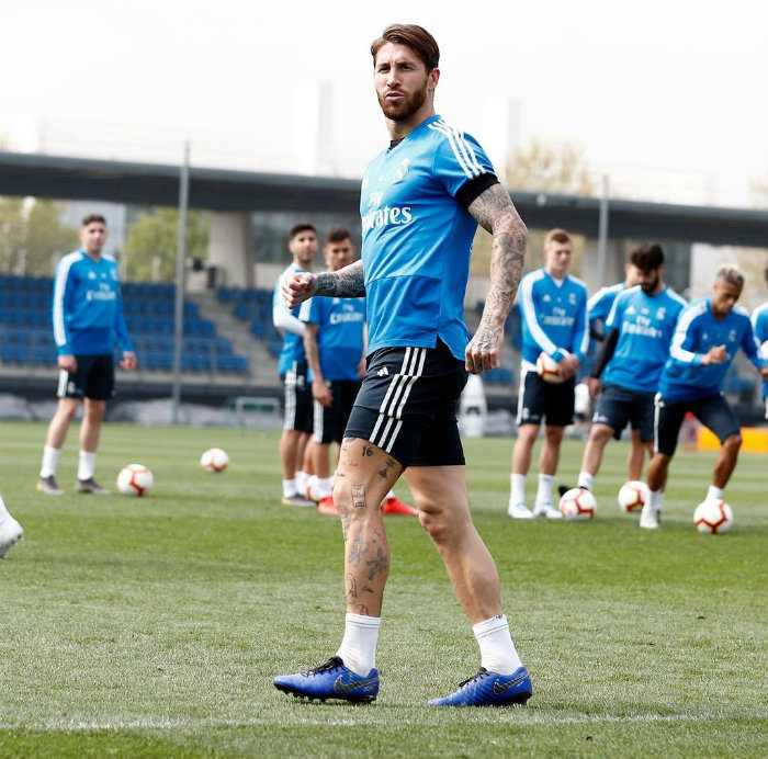 Ramos, en un entrenamiento del Real Madrid