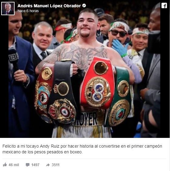 Felicitación de AMLO para Andy Ruiz