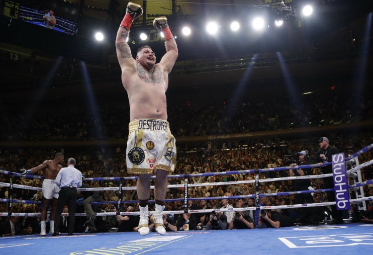 Andy Ruiz festeja triunfo ante Anthony Joshua