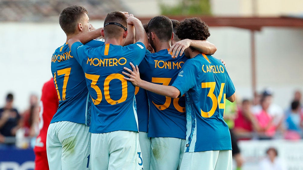 Jugadores del Atlético de Madrid celebran uno de los goles ante Numancia