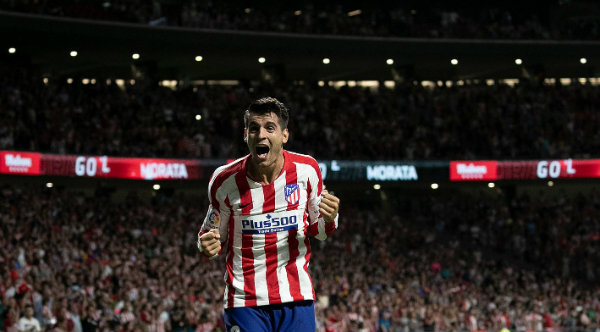 Álvaro Morata celebrando su anotación con Atlético de Madrid