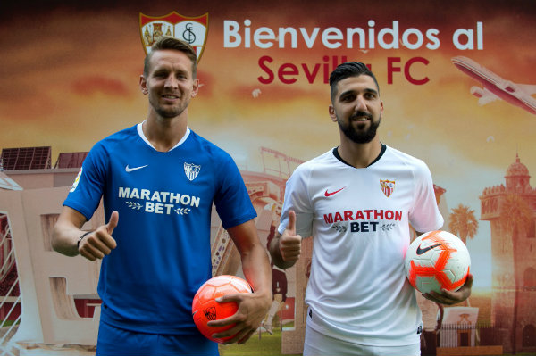 De Jong y Dabbur en su presentación como jugadores de Sevilla