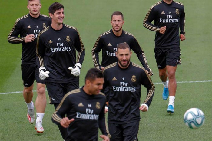 Jugadopres del Real Madrid, en entrenamiento