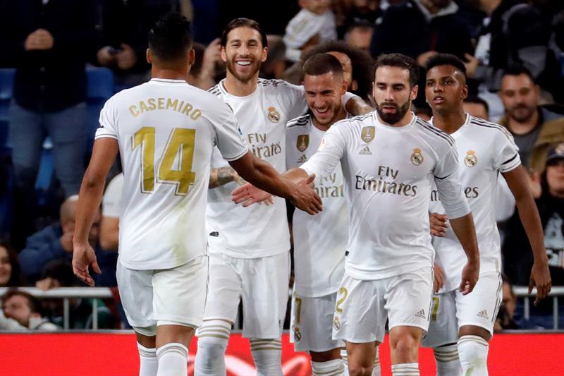 Jugadores del Real Madrid festejan un gol frente al Leganés