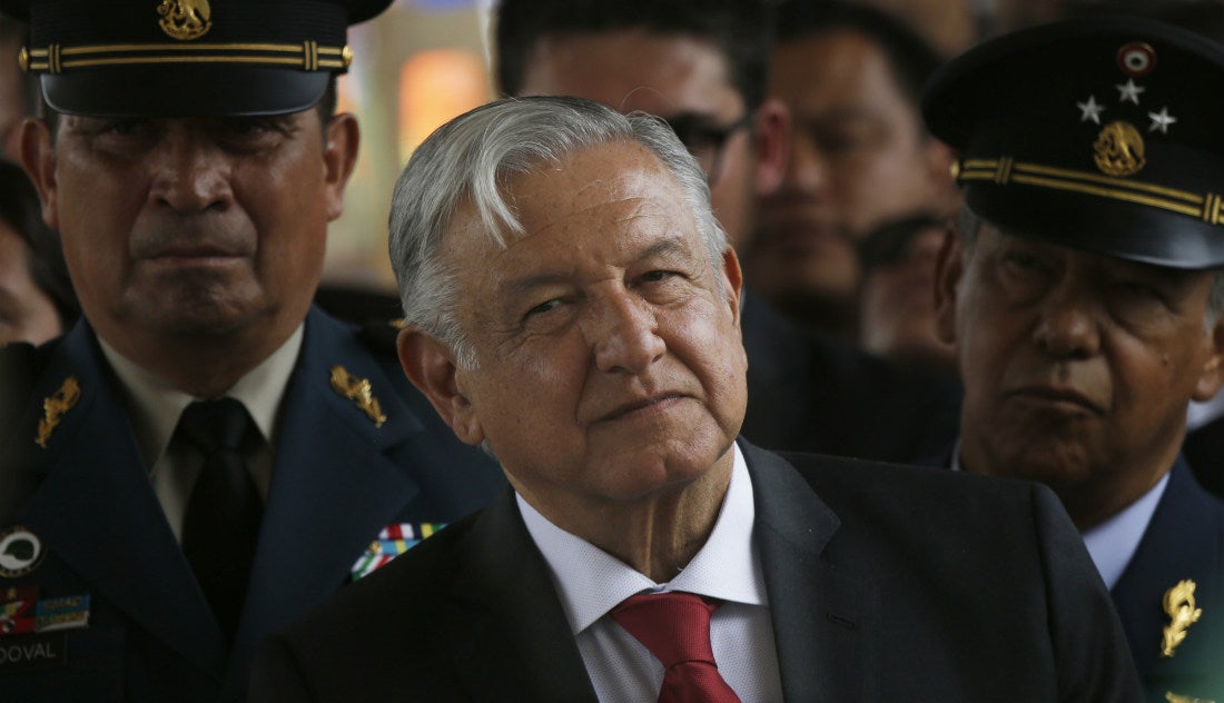 Andrés Manuel López Obrador en una ceremonia en la Base Aérea Militar