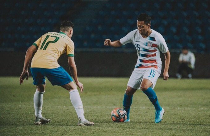 Sebastián Saucedo durante un juego de Estados Unidos Sub 23