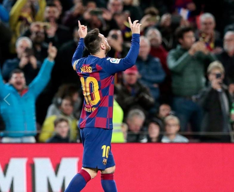 Messi festeja un gol con el Barcelona