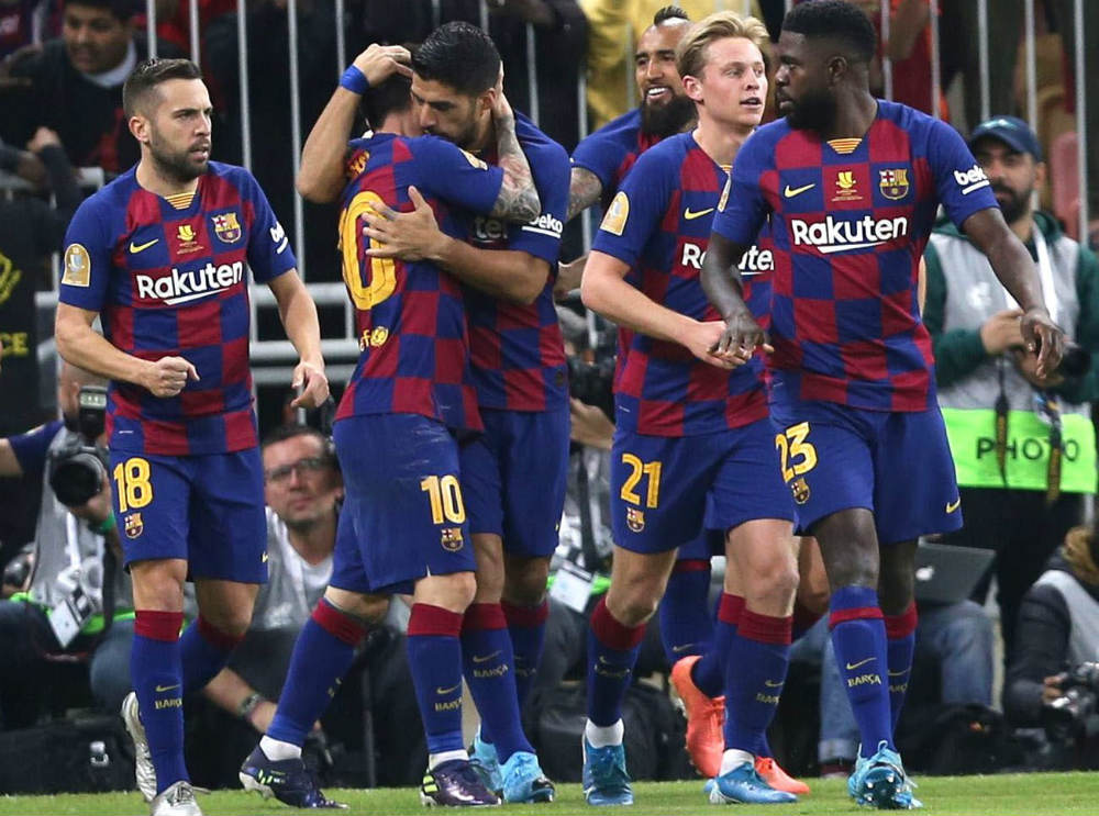 Jugadores del Barcelona celebrando un gol