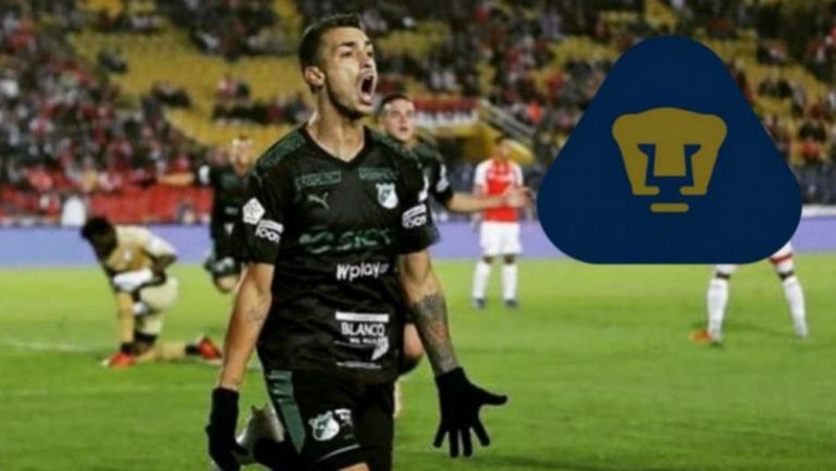 Juan Ignacio Dinenno festeja un gol con Deportivo Cali